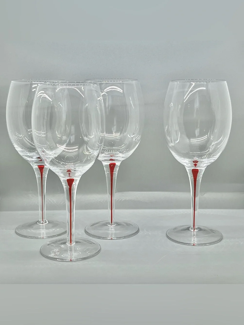 Pier 1 Ruby Red Tear Drop Filament Stem Water Wine Glasses Set of 4